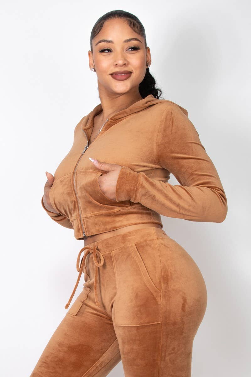 VELOUR ZIP UP HOODIE JACKET