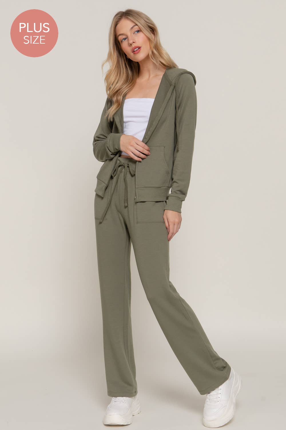 [PLUS SIZE] Long Slv Hoodie Jacket & Pants Sweatsuit Set