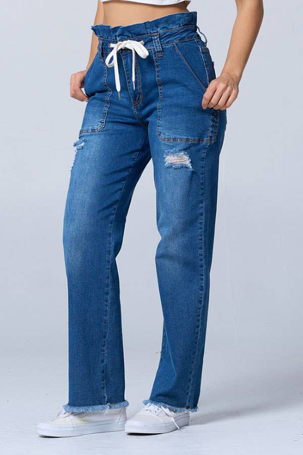 Distress boot cut baggy jeans