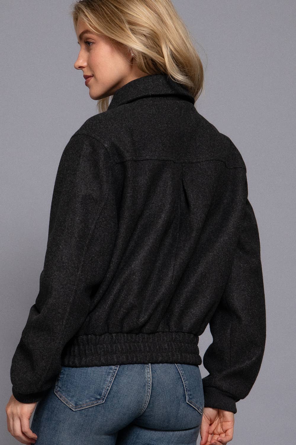 Long Sleeve Lapel Collar Soft Felt Bomber Jacket