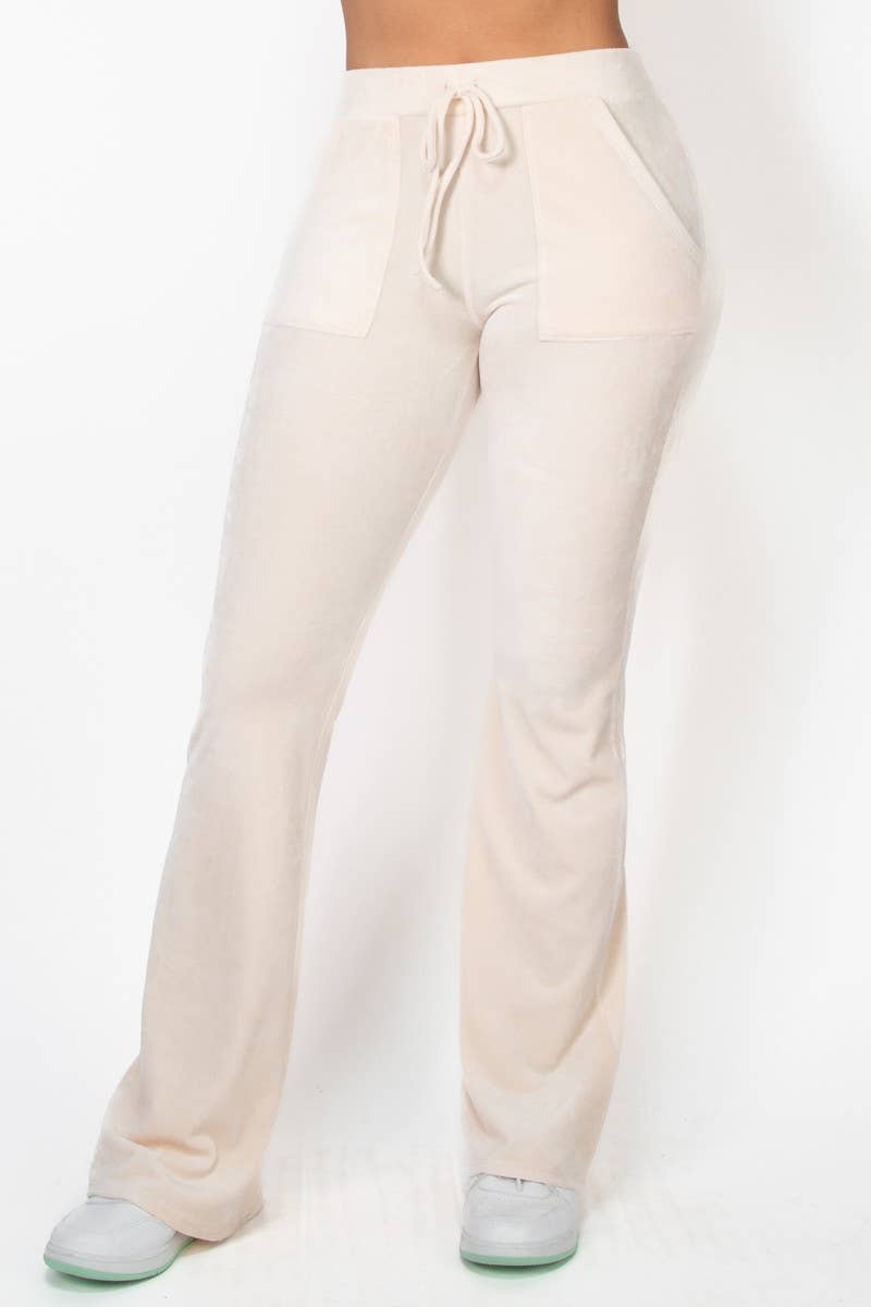 VELOUR FLARE MID RISE PANTS