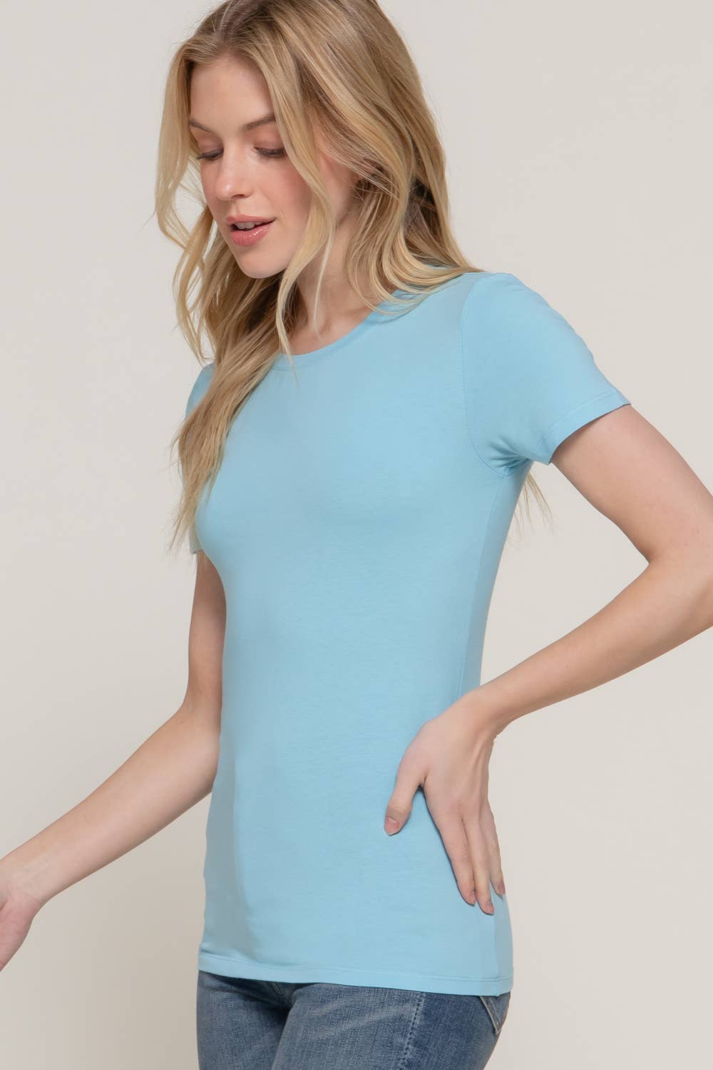 Short Sleeve Crew Neck Cotton Spandex Jersey Top