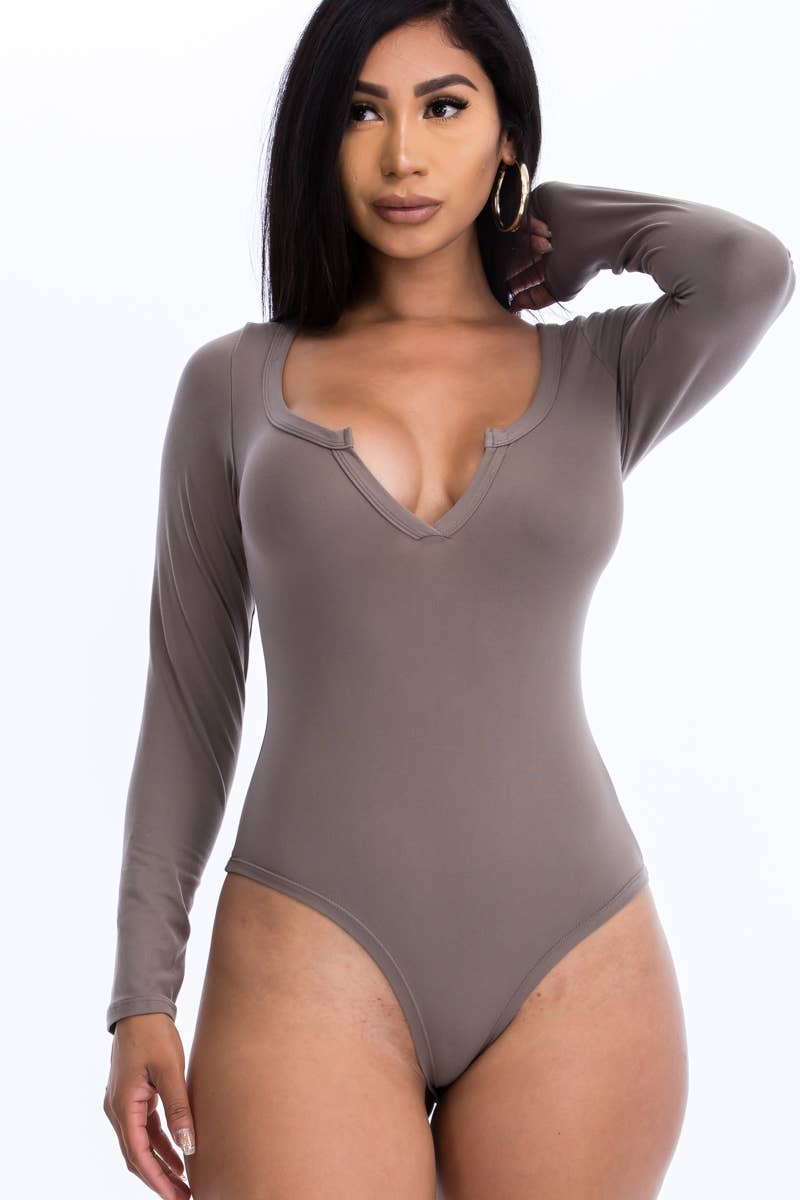 Split Neck Solid Bodysuit