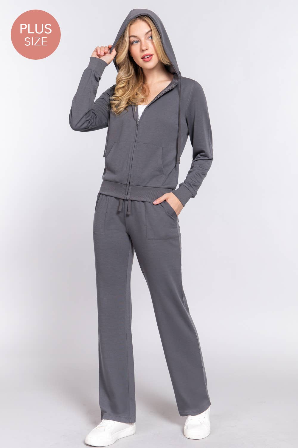 [PLUS SIZE] Long Slv Hoodie Jacket & Pants Sweatsuit Set