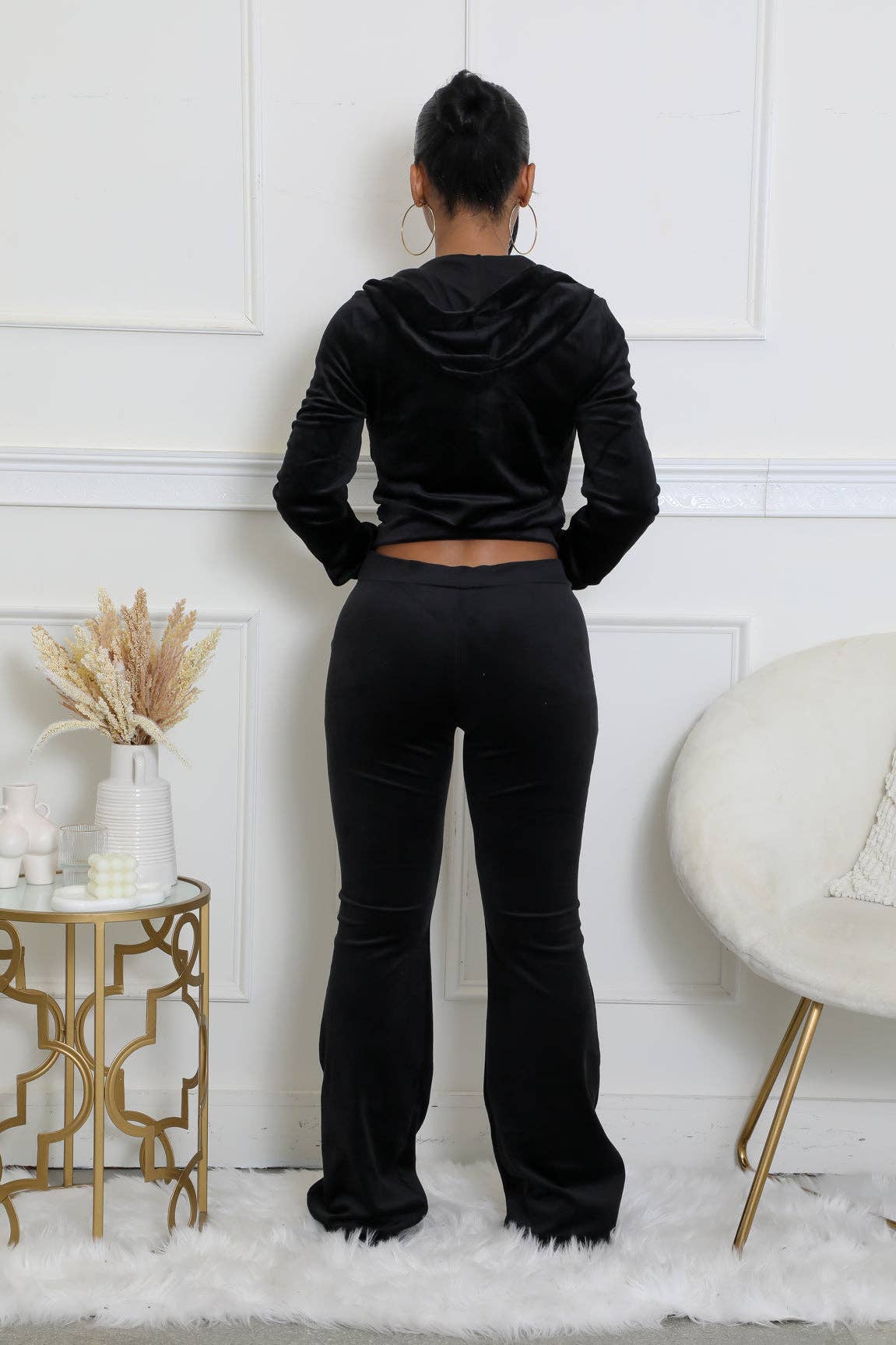 VELOUR ZIP UP HOODIES AND FLARE PANTS SET