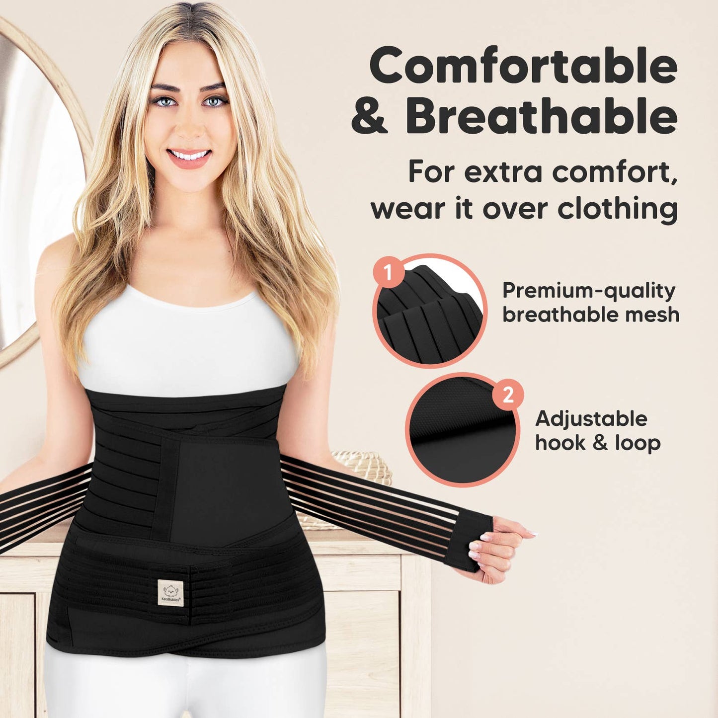 KeaBabies Revive 3 in 1 Postpartum Belt (Midnight Black,M/L)