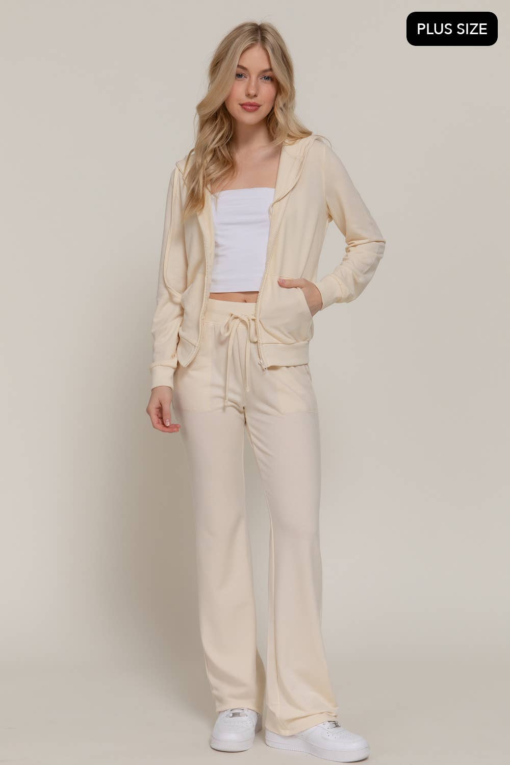 [PLUS SIZE] Long Slv Hoodie Jacket & Pants Sweatsuit Set