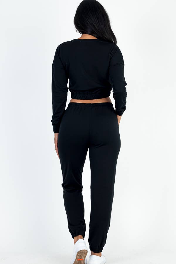 French Terry Elastic Waist Pullover & Joggers Set