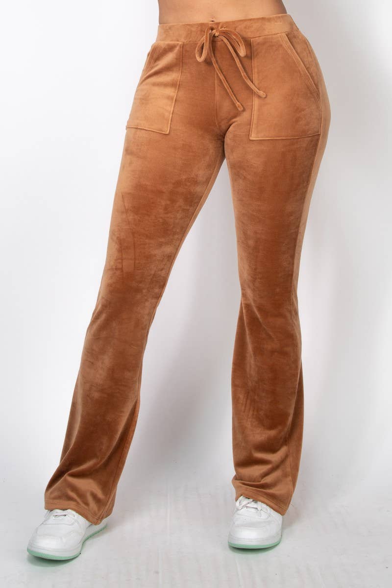VELOUR FLARE MID RISE PANTS
