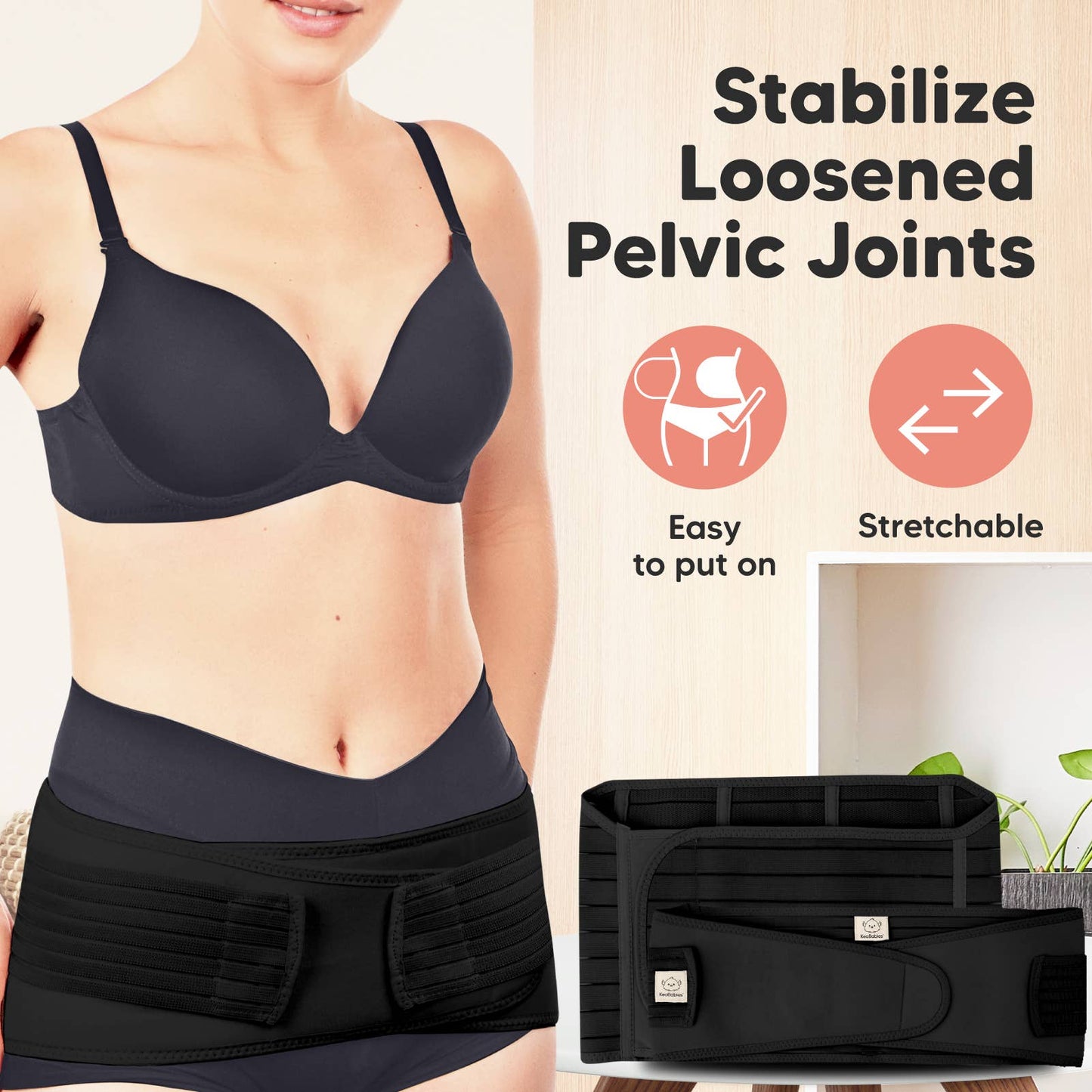 KeaBabies Revive 3 in 1 Postpartum Belt (Midnight Black,M/L)