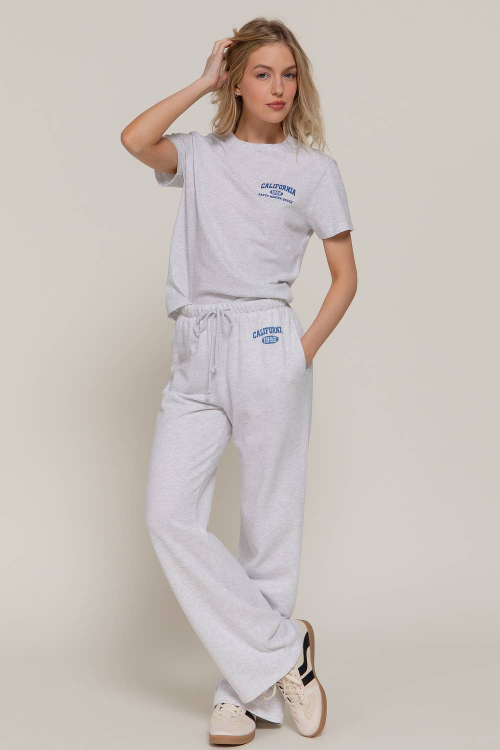 Waist Band with Drawstring Printed Detail Sweatpants