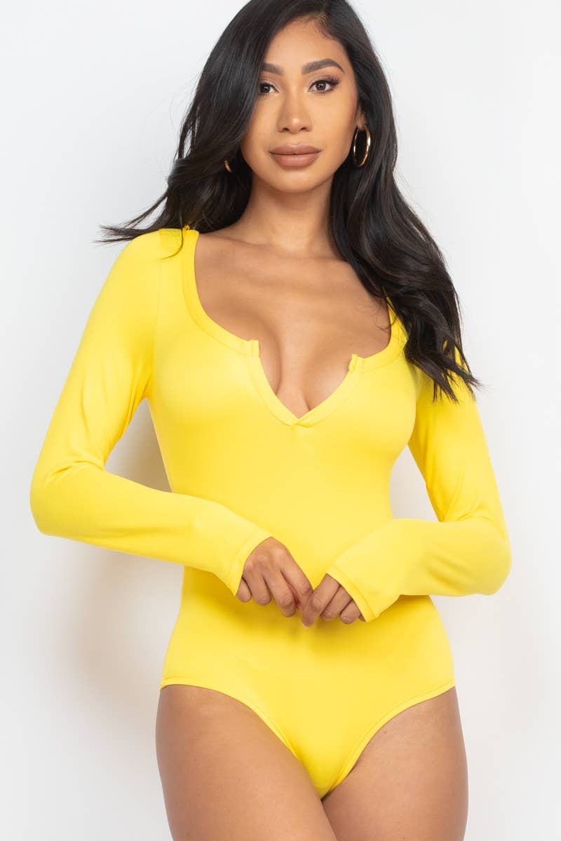 Split Neck Solid Bodysuit