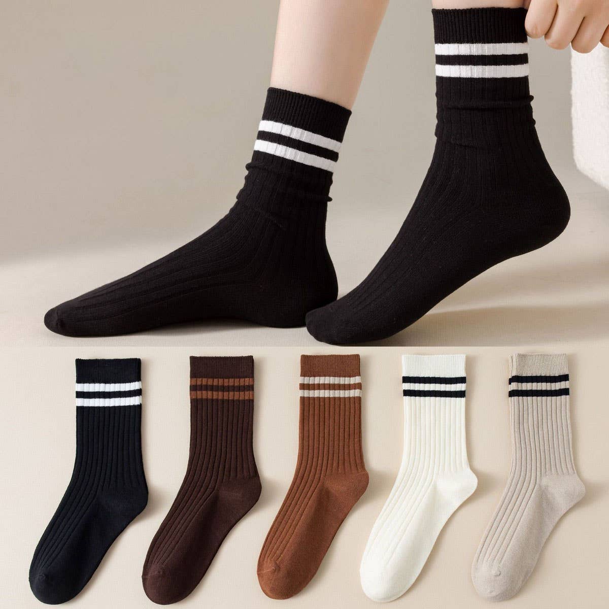 NEW VERTICAL STRIPED COLLEGE STYLE MID-TUBE SOCKS_CWMS1356