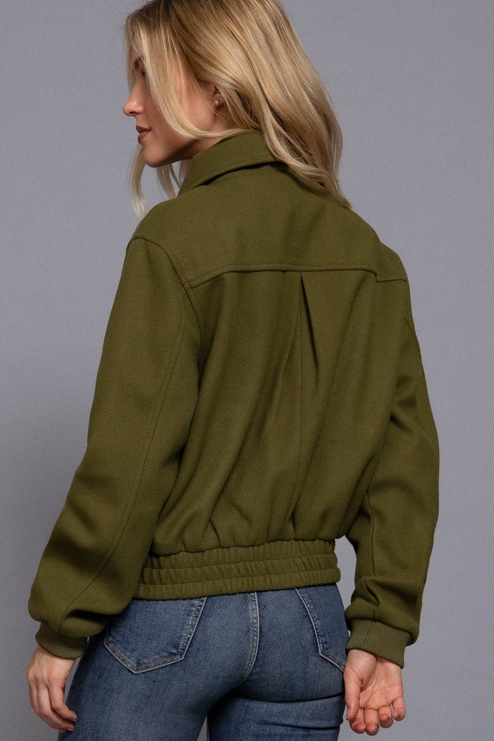 Long Sleeve Lapel Collar Soft Felt Bomber Jacket