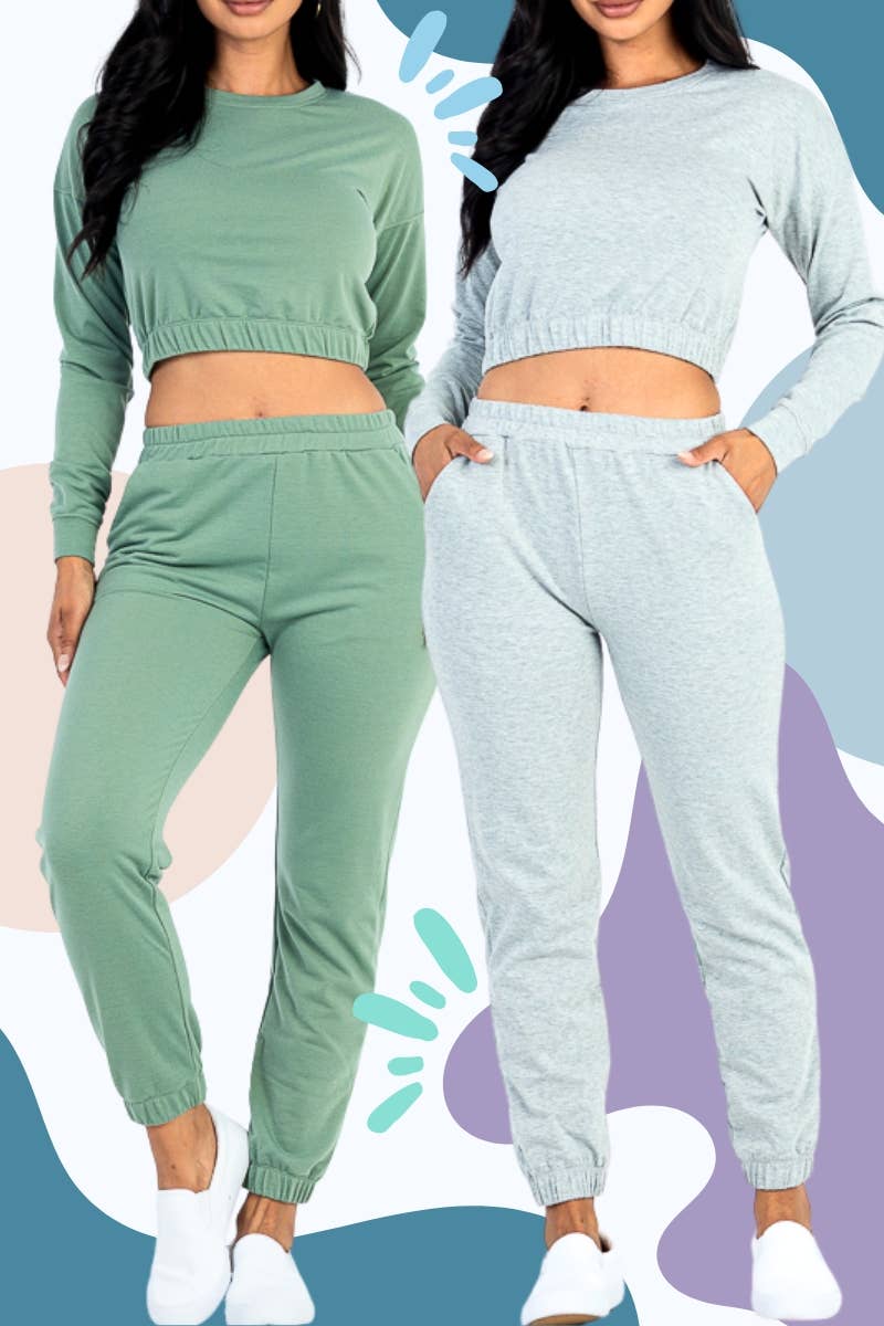 French Terry Elastic Waist Pullover & Joggers Set