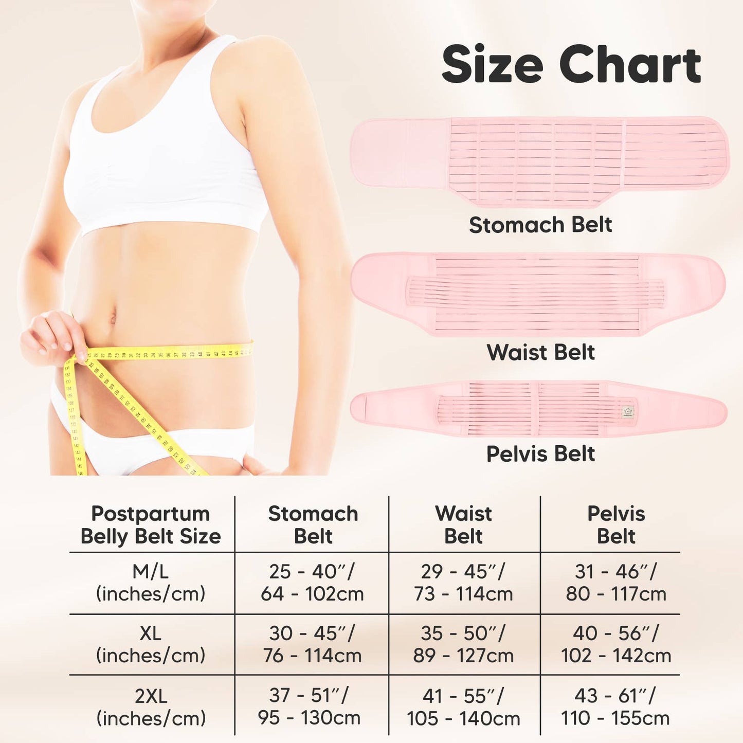 KeaBabies Revive 3 in 1 Postpartum Belt (Blush Pink, M/L)