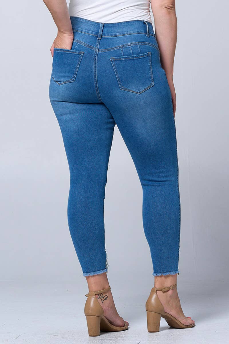 Plus size ribbed skinny jeans with Columbia hip lift pockets