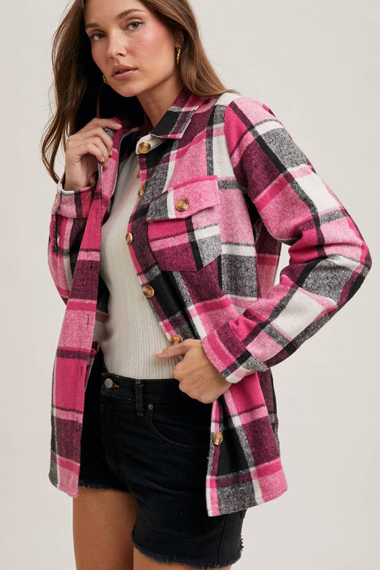 FLANNEL PLAID SHACKET WITH POCKETS