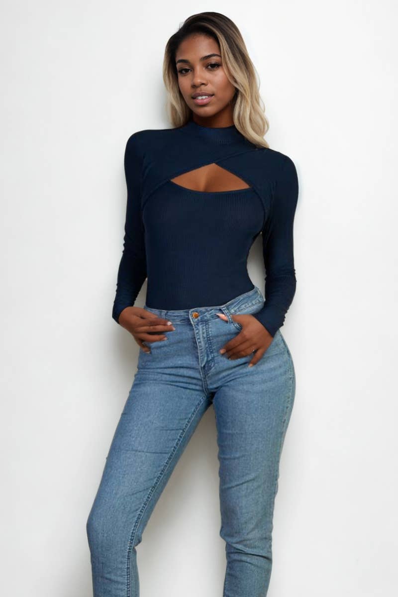 Front Cutout Long Sleeve Bodysuit