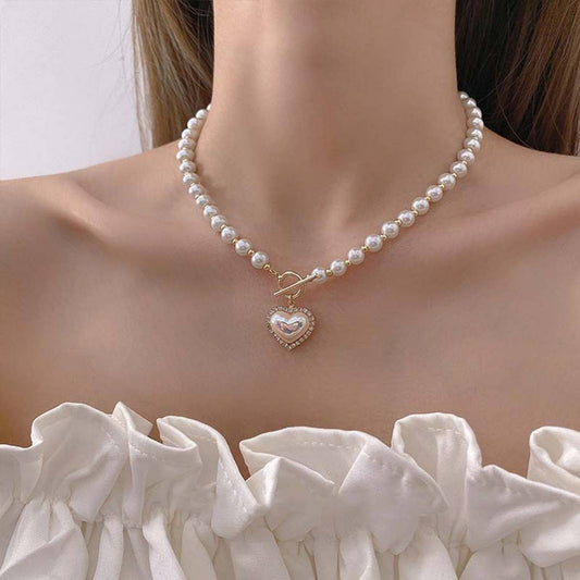 ALL-MATCH PEARL HEART SMILEY FACE NECKLACE_CWAJE2443