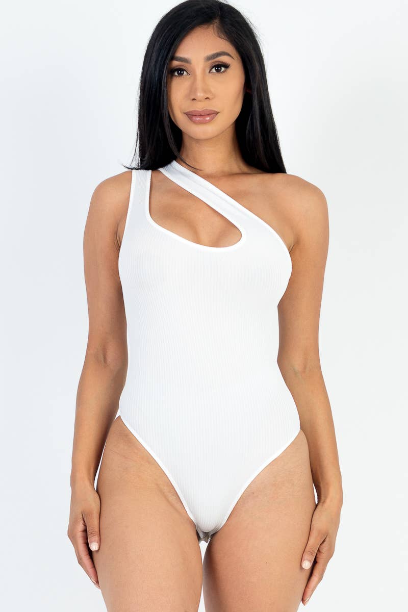 One Shoulder Cut Out Rib Knit Bodysuit