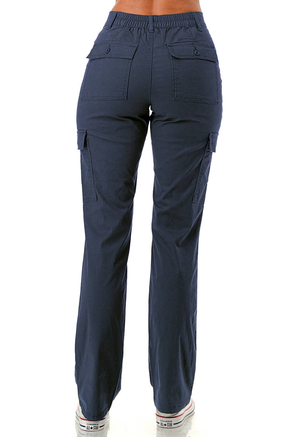 Solid color straight leg adjustable waist band cargo pants