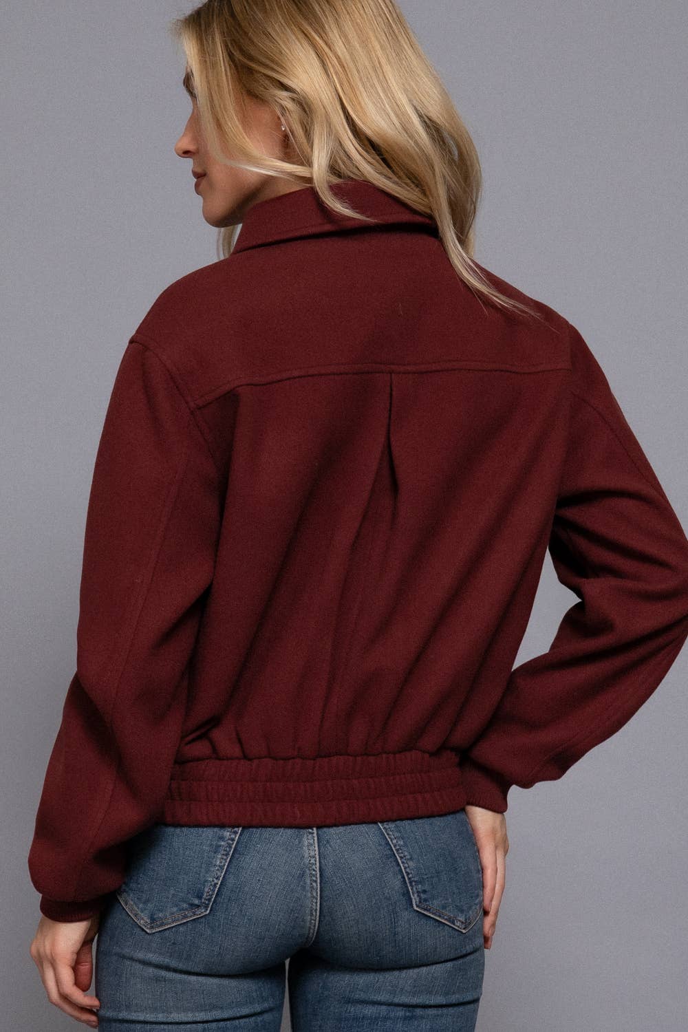 Long Sleeve Lapel Collar Soft Felt Bomber Jacket