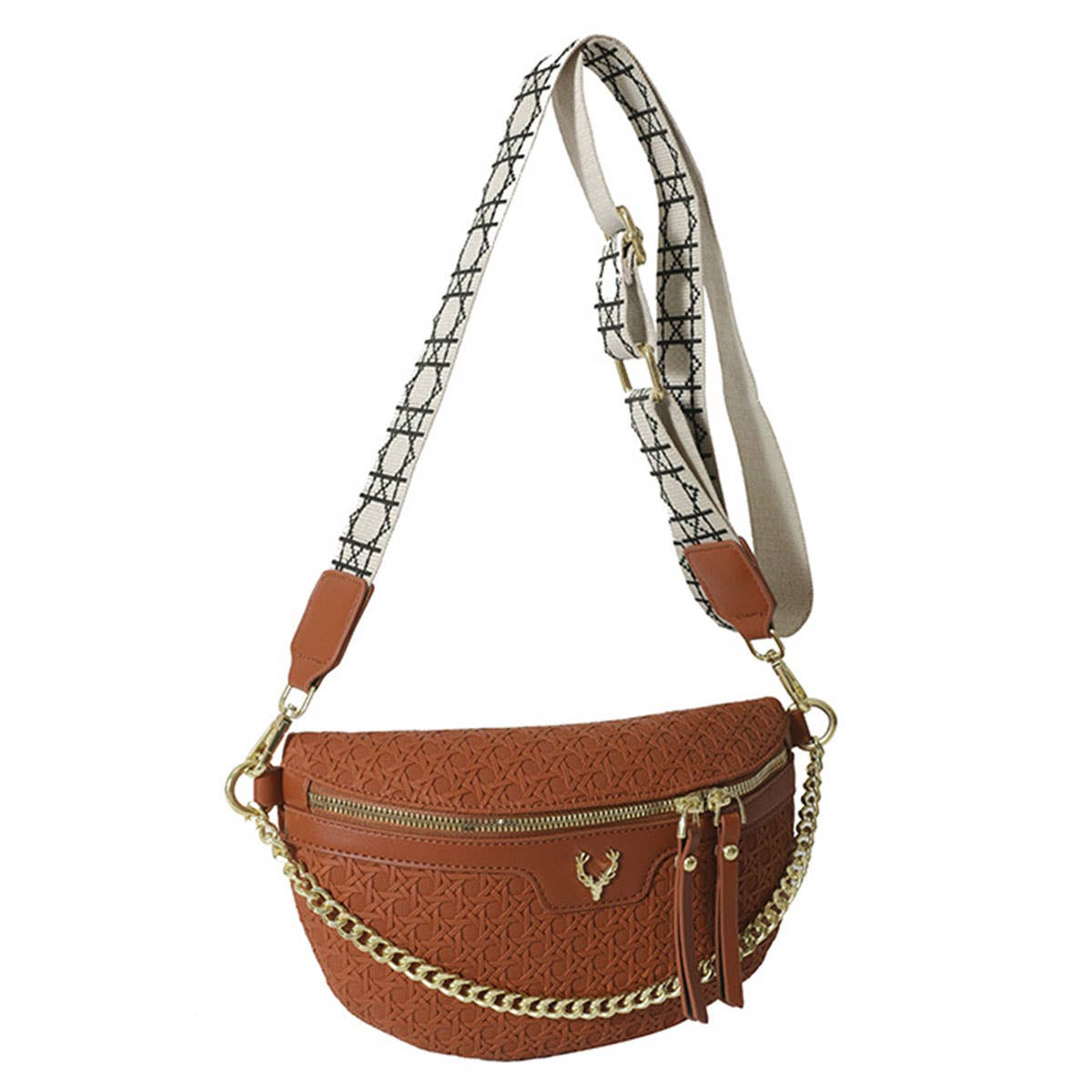 WOVEN FANNY PACK BELT BAG,CHAIN STRAP_CWAB0946