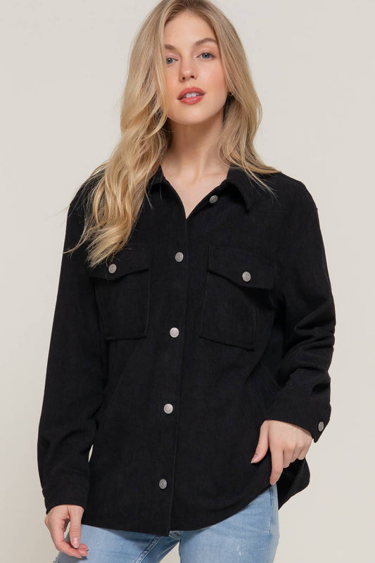 Long Sleeve Front Pocket Button Down Corduroy Jacket