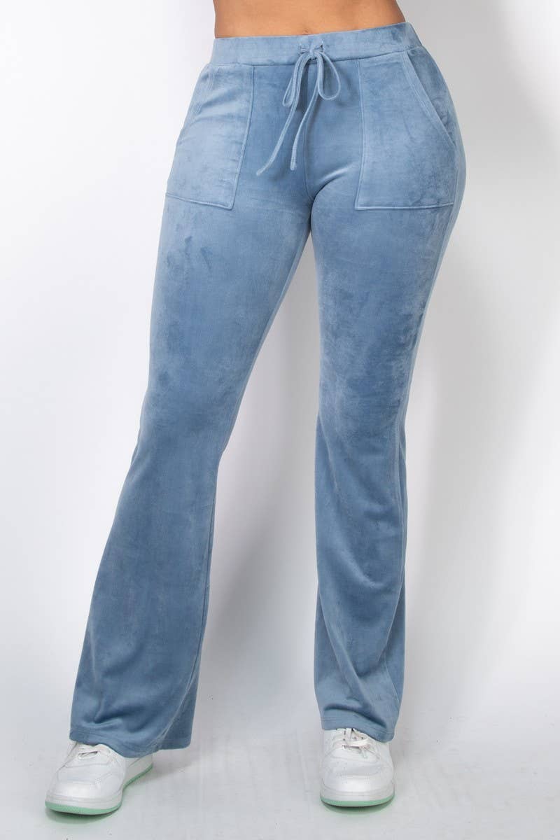 VELOUR FLARE MID RISE PANTS