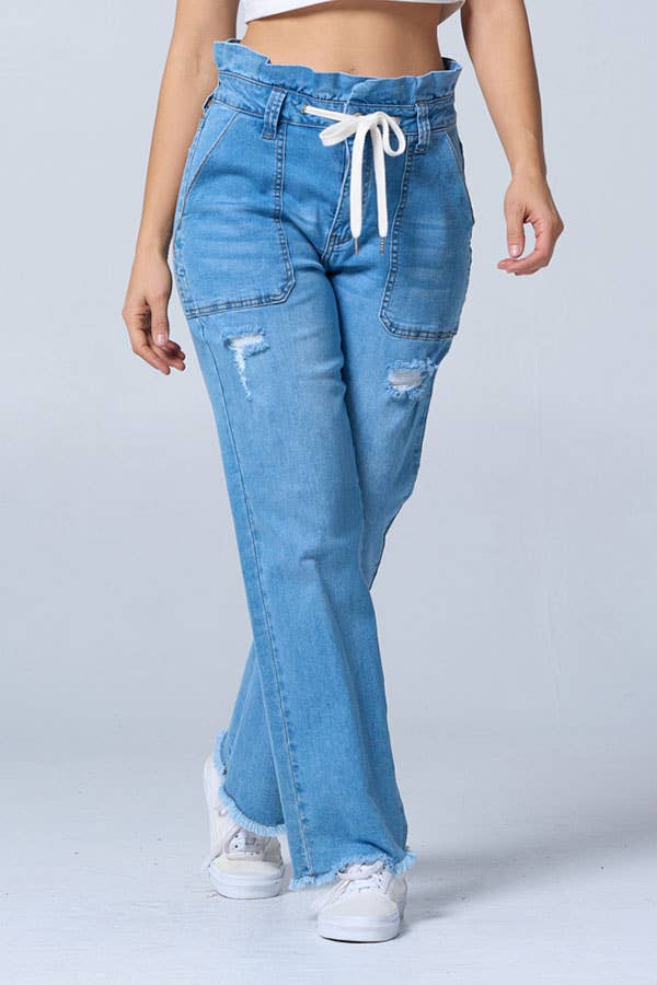 Distress boot cut baggy jeans