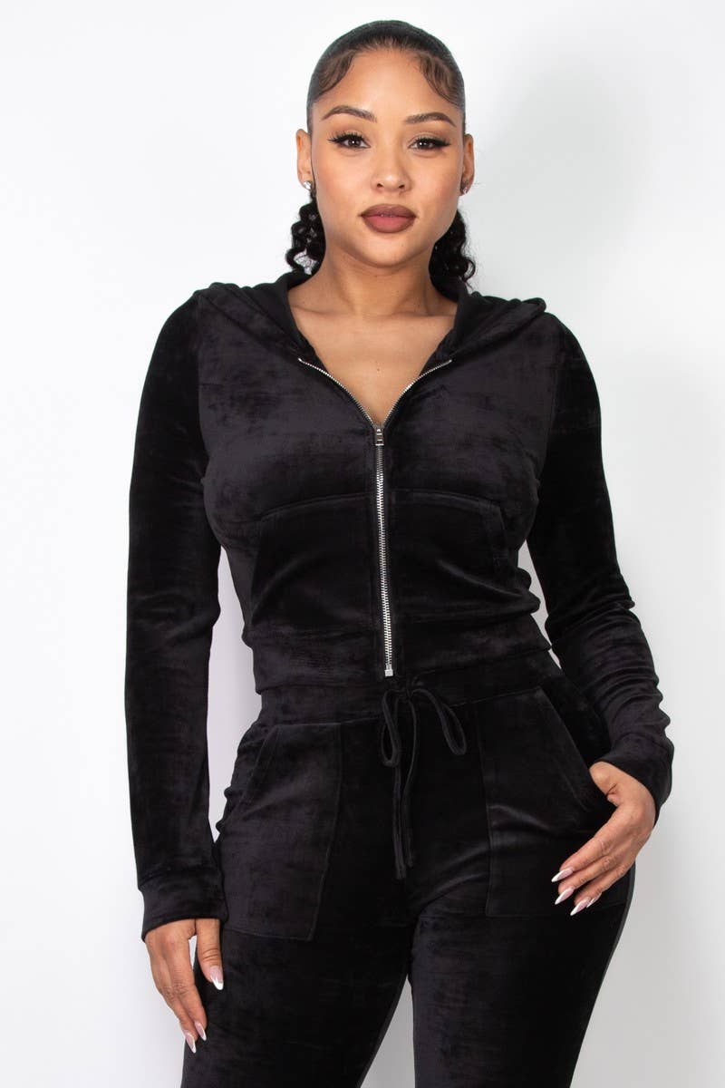 VELOUR ZIP UP HOODIE JACKET