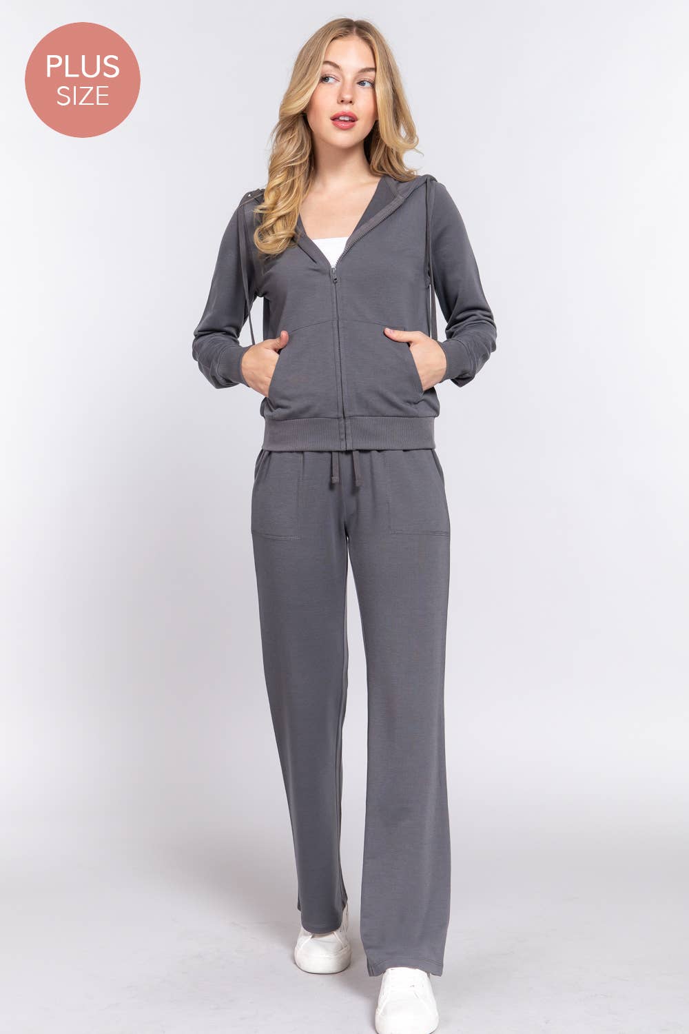 [PLUS SIZE] Long Slv Hoodie Jacket & Pants Sweatsuit Set