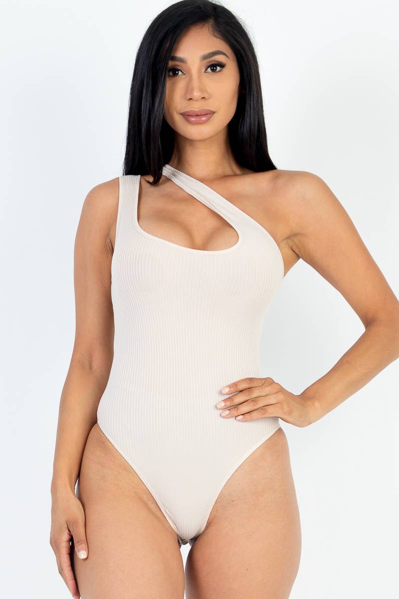 One Shoulder Cut Out Rib Knit Bodysuit