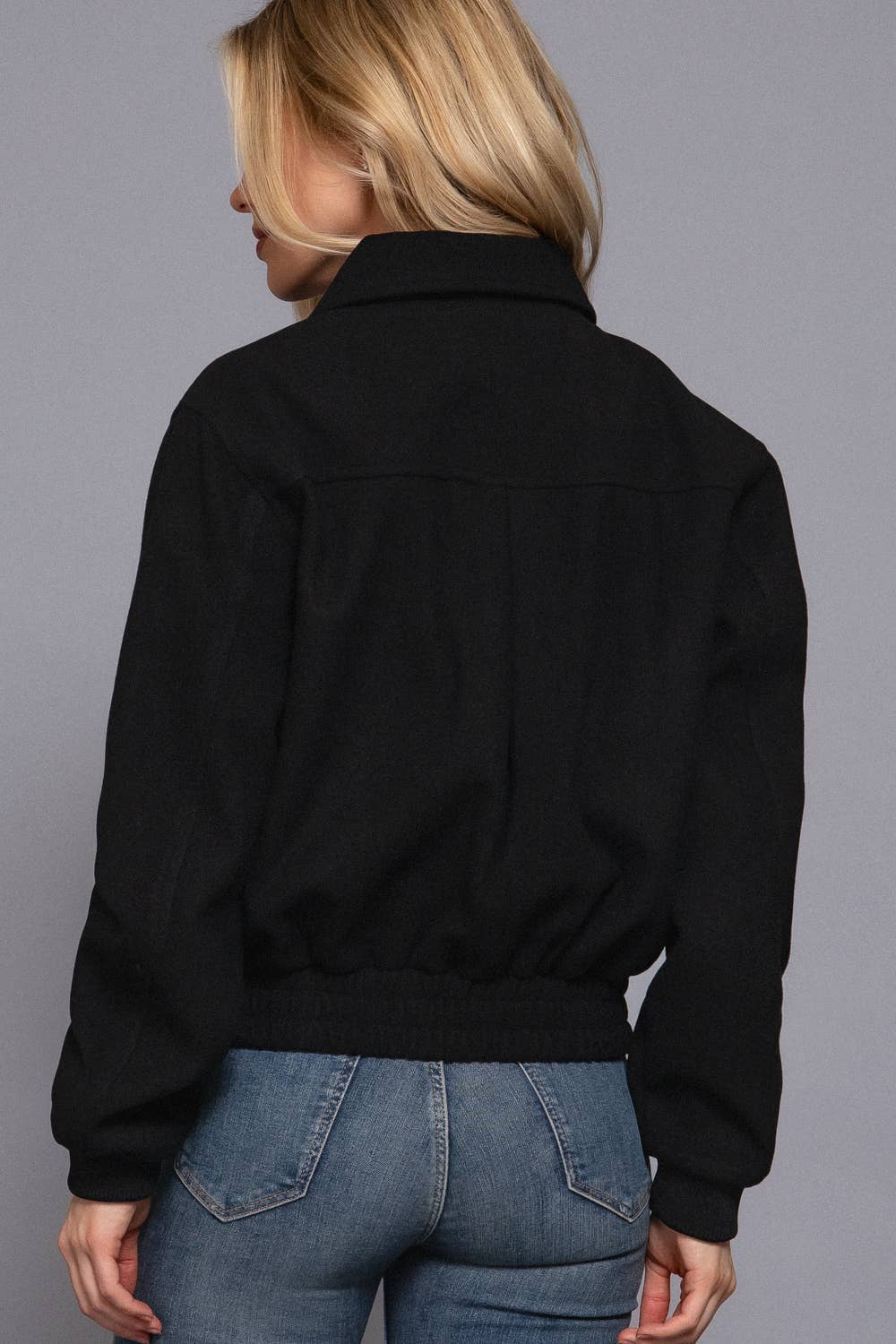 Long Sleeve Lapel Collar Soft Felt Bomber Jacket