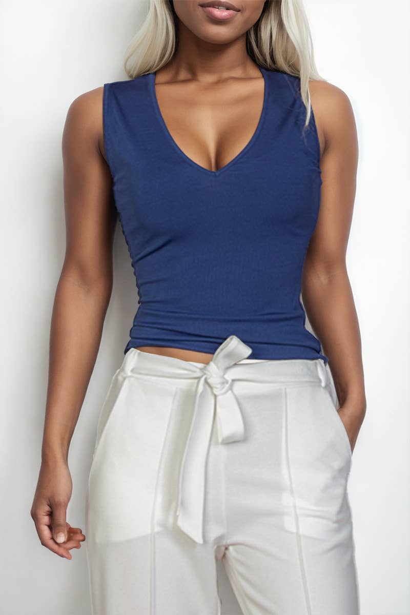 Ribbed V-Neck Sleeveless Top