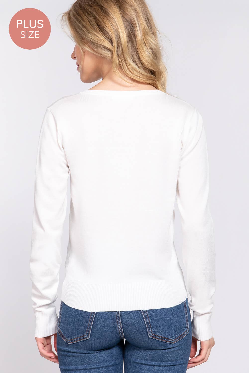 [PLUS SIZE] Long Sleeve V-neck Button Down Sweater Cardigan