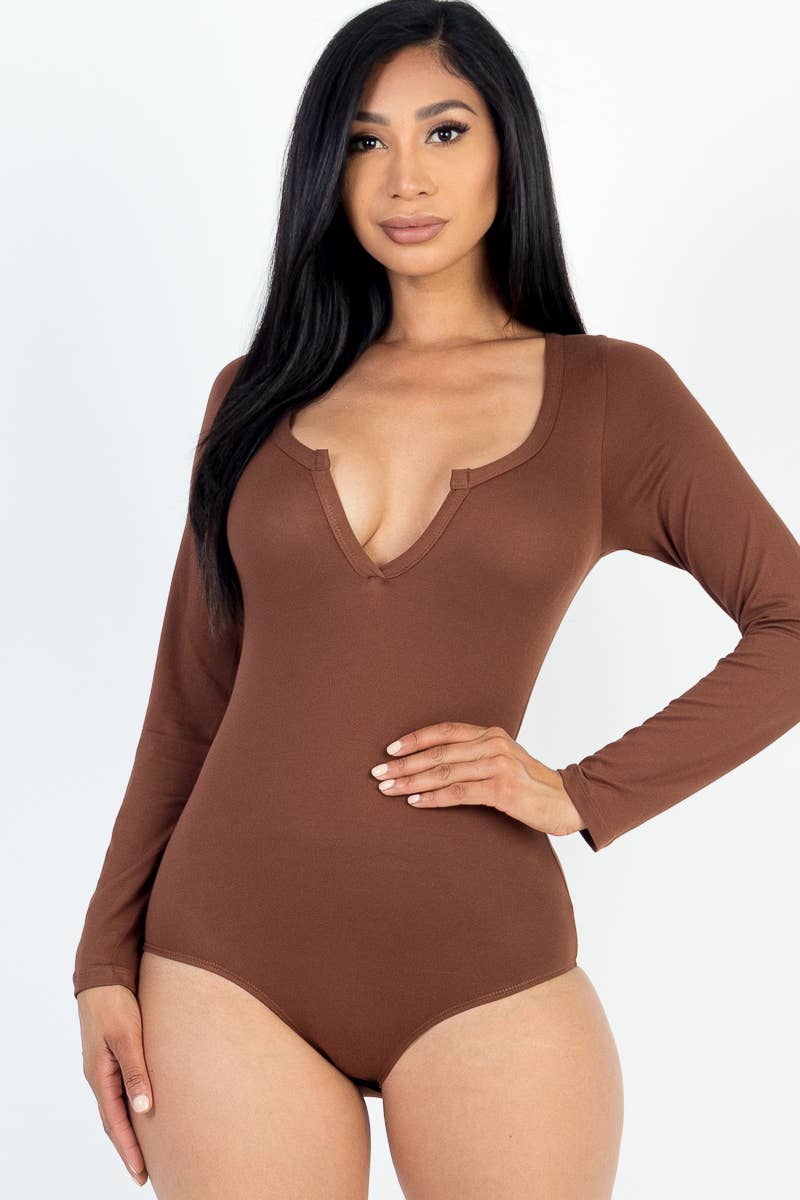 Split Neck Solid Bodysuit