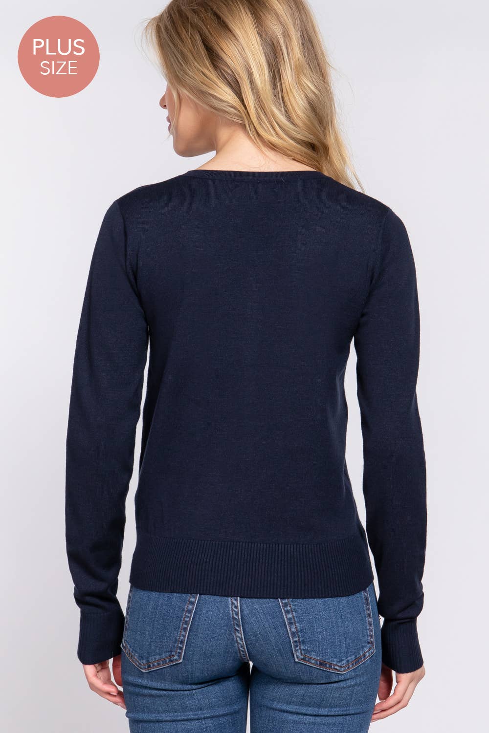 [PLUS SIZE] Long Sleeve V-neck Button Down Sweater Cardigan