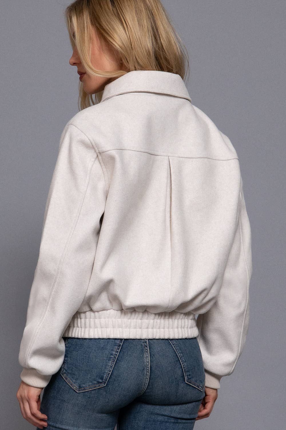 Long Sleeve Lapel Collar Soft Felt Bomber Jacket