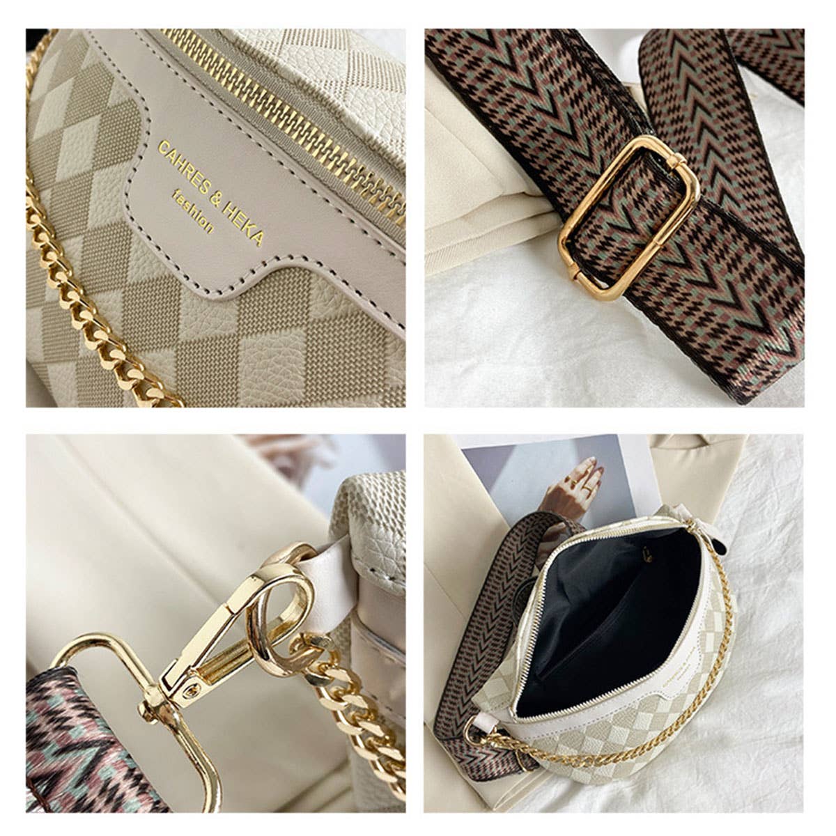 PYRAMID CHECK PU EVERYDAY BELT BAG，CROSSBODY BAG_CWAB0911