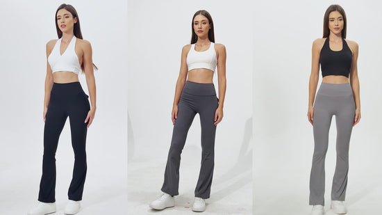 Women's Flare Leggings with Pockets High-Waisted Yoga Pants 3-Pack