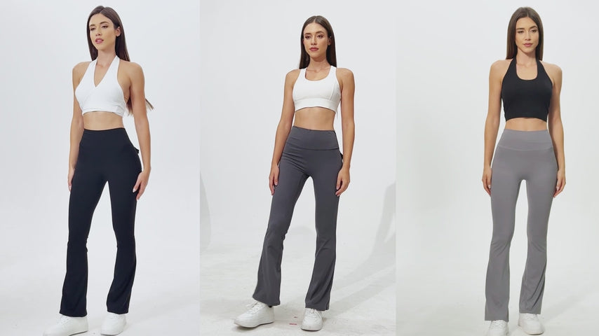 Women's Flare Leggings with Pockets High-Waisted Yoga Pants 3-Pack