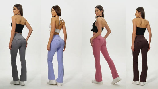 Women's Flare Leggings with Pockets High-Waisted Yoga Pants 3-Pack
