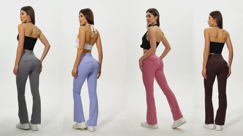 Women's Flare Leggings with Pockets High-Waisted Yoga Pants 3-Pack